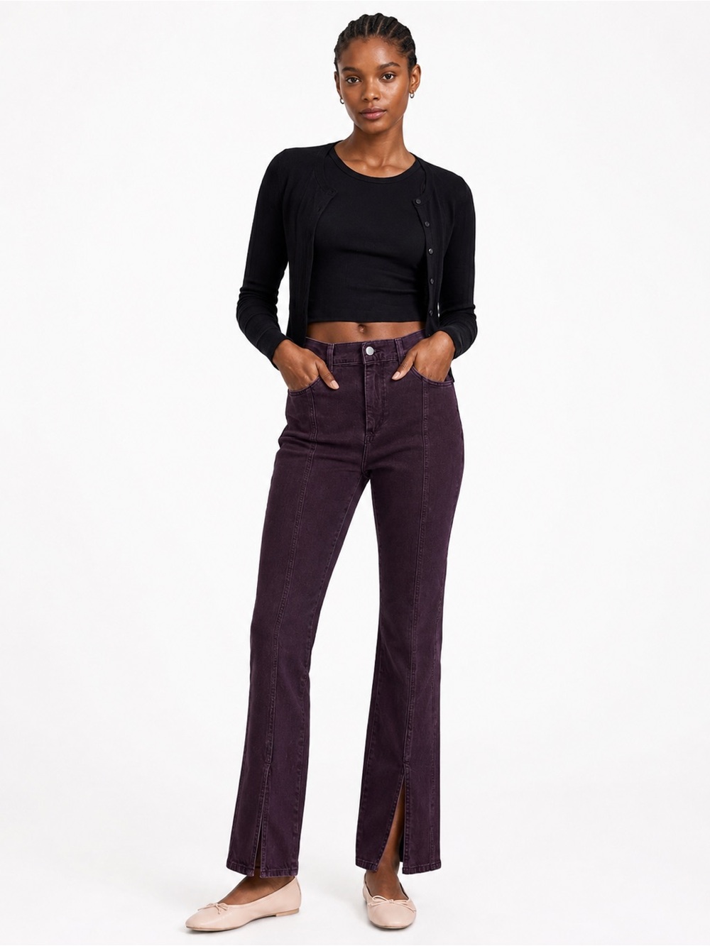 DL1961 Patti Vintage Straight High Rise Split Hem Jeans Size 26 Eggplant
